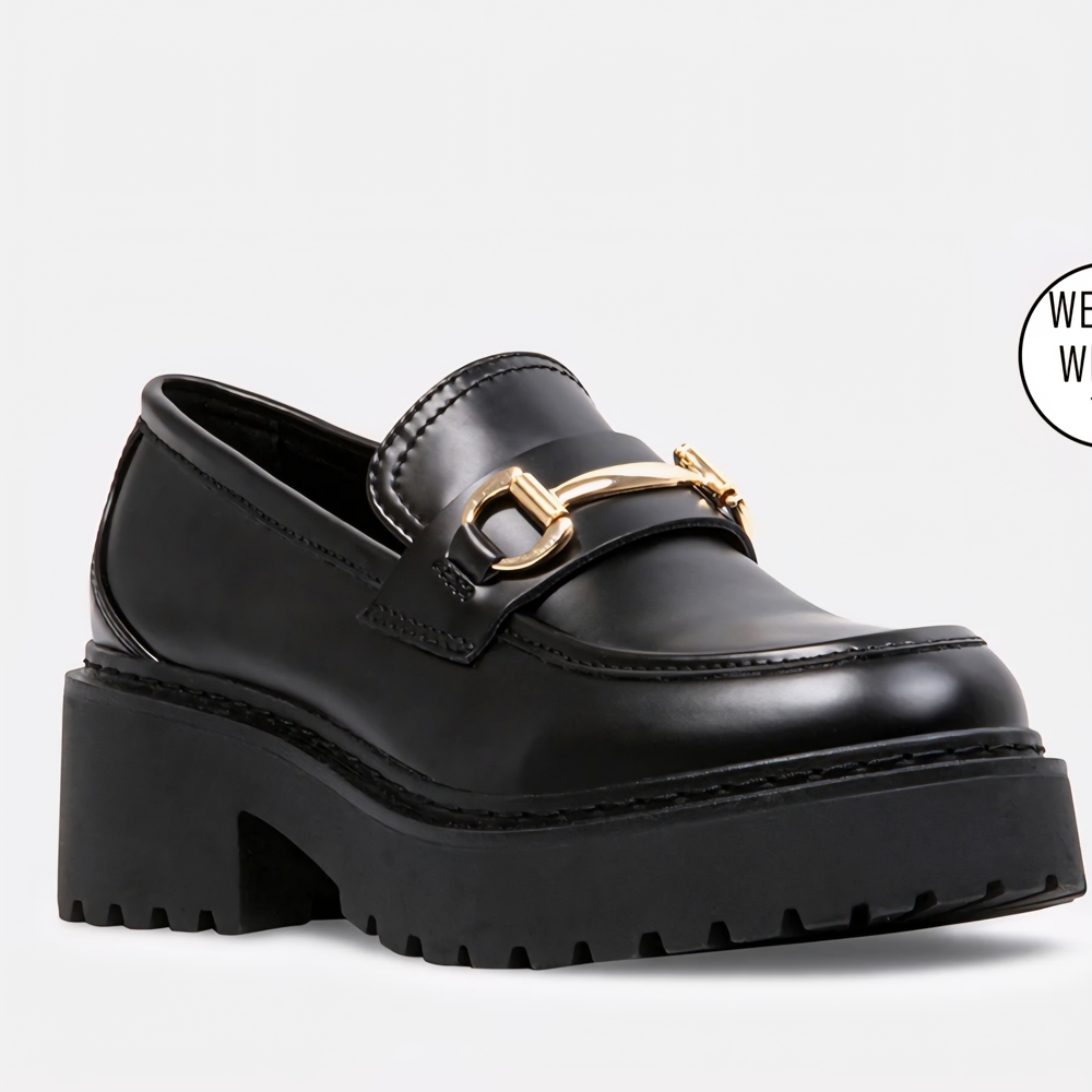 Steve Madden Black Loafers with Gold Accent